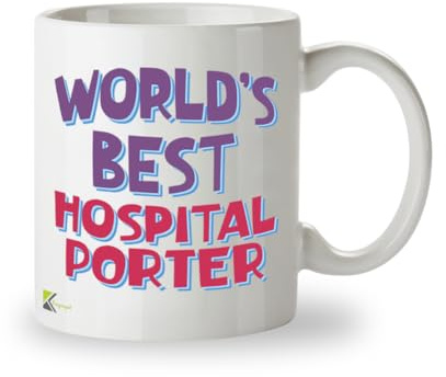 Kruzroyal DZ830 World's Best Hospital Porter Mug 11oz - White Ceramic Coffee & Tea Cup - NHS Thank You, Birthday, Leaving Present for Colleague