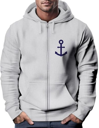Neverless® Zip-Hoodie Herren Sweatjacke mit Kapuze Anker Logo Print Männer Fashion Streetstyle Grau-Melange XL