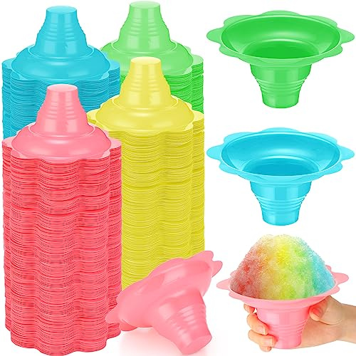 Eaasty 1000 Pieces 4 oz Colorful Flower Shaved Ice Cups Plastic Snow Cone Cups Small Leak Proof Plastic Slush Snack Ice Cream Bowls