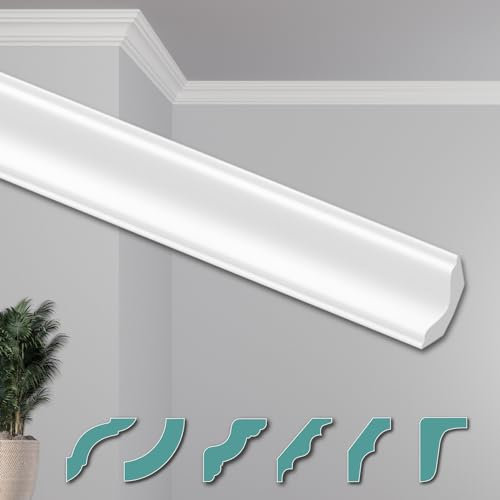 HEXIMO Corniches de Plafond Modernes en Polystyrène XPS Blanc, 2 Mètres Moulures en Polystyrène Moulures Décoratives Angles (Coins prédécoupés ZG16)