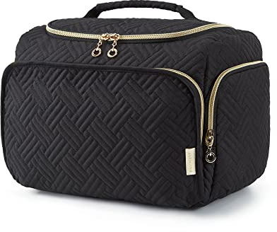 BAGSMART Travel Toiletry Bag for Women, Large Wide-Open Cosmetic Makeup Organiser for Toiletries Storage with Handle, Travel Accessories Pouch, Black-L