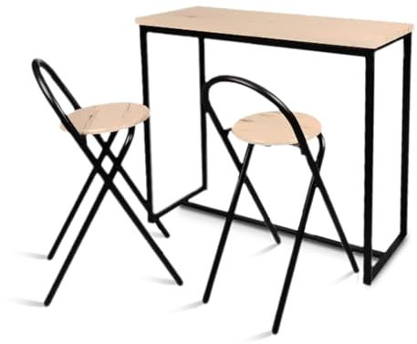 TIENDA EURASIA – Mesa Alta Rectangular con 2 Taburetes | Madera MDF con Estructura de Metal Color Negro | Medidas Mesa 40 x 90 x 100 cm y Taburetes: 36 x 46 x 82 cm