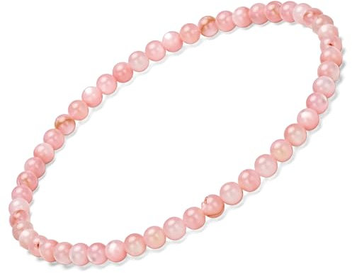 EUMENIDES Women's Natural Stone Bracelet, 7.45IN(19cm), 4/6MM,Tourmaline, Obsidian, Agate, Crystal, (Shell Stone-Light Orange Pink,4MM)