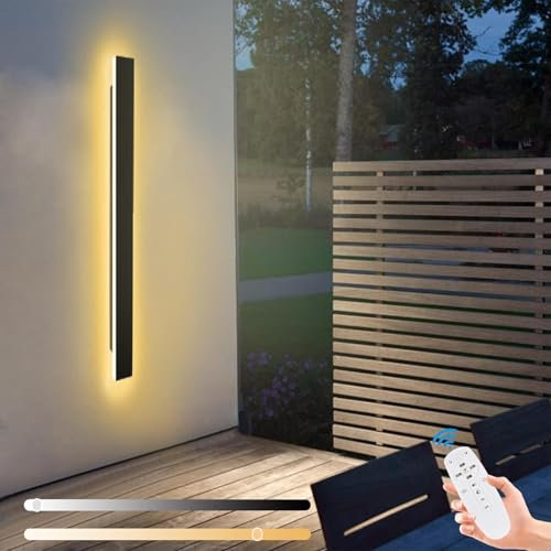 ZTWLEED Applique da Parete Esterno,Lampada da Parete Dimmerabile con Telecomando,36W 150CM Applique da Esterno Lunga Impermeabile IP65 Luci da Parete LED per Villa Giardino Balcone,Nero 110-240V