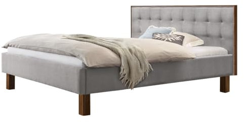 Hasena Polsterbett Noah 25 Nussbaum | Stoff grau 180x200
