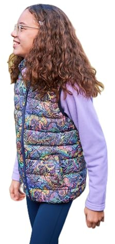 Mountain Warehouse Rocko Kids Printed Padded Gilet - Water Resistant, Microfibre Childrens Jacket, Insulated Vest, Boys & Girls - For Spring Summer Bright Pink (Printed) Kids Size 7-8 Years
