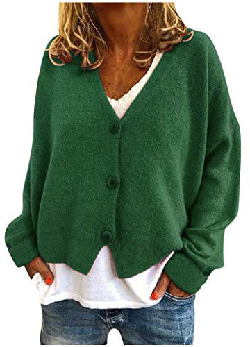 Moda Donna Solido Scollo a V Bottoni Casual Elastico Maglione Cardigan Cappotto Lime Cardigan per le Donne, Verde militare, L