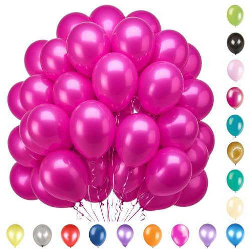 Lot de 100 ballons en latex à l'hélium pour fêtes d'anniversaire, mariages, fêtes prénatales, décorations de Noël, fêtes romantiques de Saint-Valentin Rose vif 25,4 cm