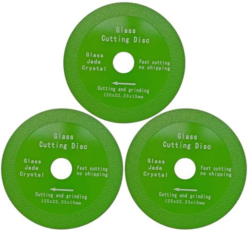 3 Stück Glasschneidescheibe, Diamantscheibe Ø125 x 22,23 mm Glas Trennscheiben Glass Cutting Disc für Glas, Porzellan, Keramik, Kristall, Granit, Marmor, Weinflasche