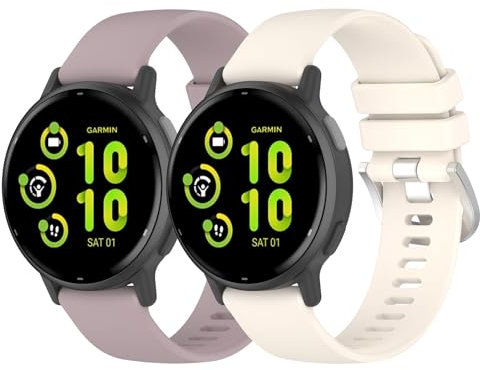 Garmcool 20mm Cinturino Compatibile per Garmin Vivoactive 6/5/3 Bracciale Orchid Ivory Silicone, Sportivo Sostitutivo Cinturini Compatibile per Garmin VivoMove Trend/Sport/Style