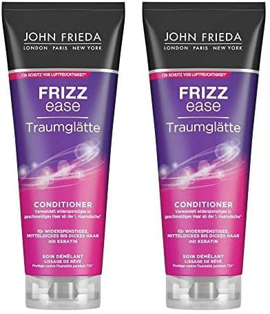 John Frieda - Frizz Ease Traumglätte Conditioner - Inhalt: 250ml - Haarglättung & 72h-Feuchtigkeitssschutz mit Keratin - Für widerspenstiges, mitteldickes bis dickes Haar (Packung mit 2)
