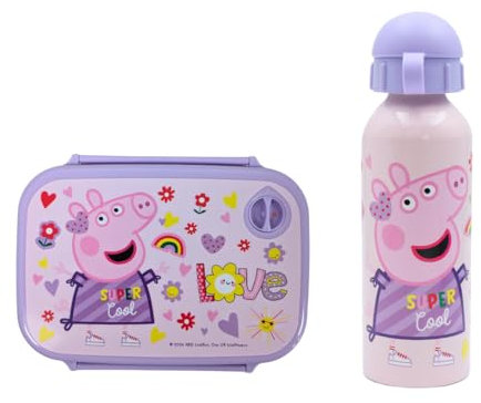 My sweety pop - Juego de comida - Caja de merienda + botella - Caja de almuerzo - Hidratación - Para niños - Guardería - Kindergarten - Escuela - Vacaciones - Comida - Idea de regalo (Peppa Pig -