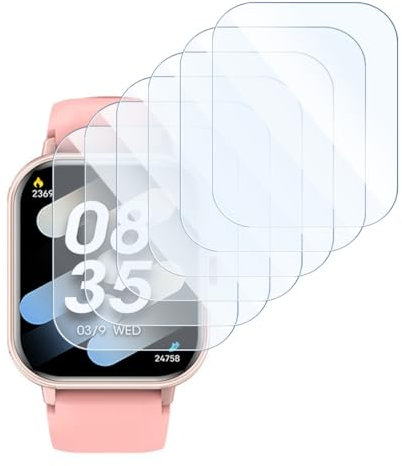 KARYLAX (6 piezas de protección de pantalla de cristal flexible, dureza 9H antiarañazos, película protectora compatible para TOOBUR Reloj inteligente para hombre y mujer (1,8 pulgadas)