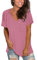 MOLERANI été T-Shirts pour Femmes col en V Basique Hauts à Manches Courtes lâche Chemisiers décontractés De Base avec Poche Rose Clair XL