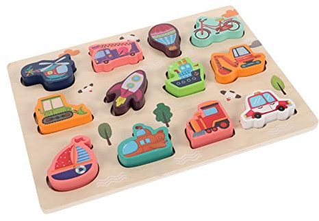 MUSISALY Holzpuzzles Für Kleinkinder Von 1–2 Jahren Verkehrs- Und Transportformblöcke Frühes Lernspielzeug-Set