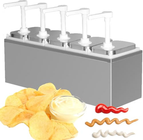 YANGYMM Saucenspender, Saucenpumpe, Quetsch-Gewürz-Dosierpumpe, Saucenpumpe aus Edelstahl, Eimer-Gewürzpumpe zum Quetschen von Salatmarmelade und Gewürzsauce, 2L-5Pumpen