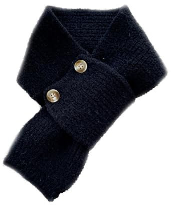 YGSIKY Kurzer Schal mit Kreuzstrick und Knöpfen, Kleiner Strickschal, Damen-Winterkragenschal, Warmer Häkelschal für den Winter, Strickschal mit Knopf für Teenager Mädchen (Black)