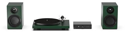 Pro-Ject Colourful Audio System E, True Analog HiFi Stereo System, All-In-One Hi-Fi Set including Debut E Turntable, Stereo Box E Integrated Amplifier, and Speaker Box 5E Carbon (Satin Fir Green)