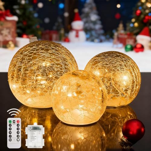 Shengruili 3er Set LED Glaskugel Lichterketten,Led Kugelleuchte,Kugelleuchte Batteriebetrieben,LED Crackle Glas Lampe,Kugelleuchte Innen für Weihnachtsdeko/Innen/Tischdeko/Schlafzimmer/Wohnzimmer