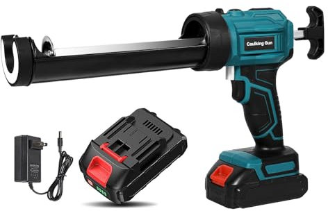 Pistola elettrica in silicone per batteria M-Akita da 18 V, con luci LED, cartucce da 300 ml, fino a 6500 N, 4 velocità, antigoccia, senza fili, per sigillatura, sigillante (1 batteria)