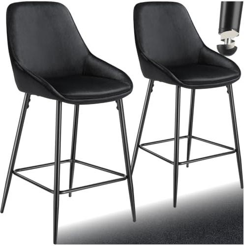 tectake® Barhocker mit Lehne, Barhocker Samt Stuhl, Sitzhocker mit Fußstütze, Bar Stool, Schalenstuhl Hocker mit Lehne, Tresenhocker, Tresenstuhl, Barstuhl mit Lehne - Samt schwarz/schwarz, 2er Set