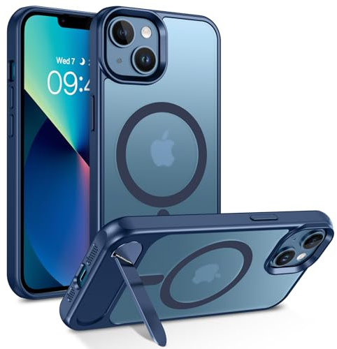 GaoBao Magnetic Case for iPhone 13/14 with Titanium Stand, Compatible with MagSafe, Translucent Matte Blue Polycarbonate & TPU Slim Military Shockproof Phone Cover