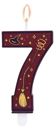 Magical Wizard Themed Number Candles, Wizard Themed Number Candle Cake Topper Brown Party Birthday Cake Decorations for Kids Birthday Party Supplies (7)