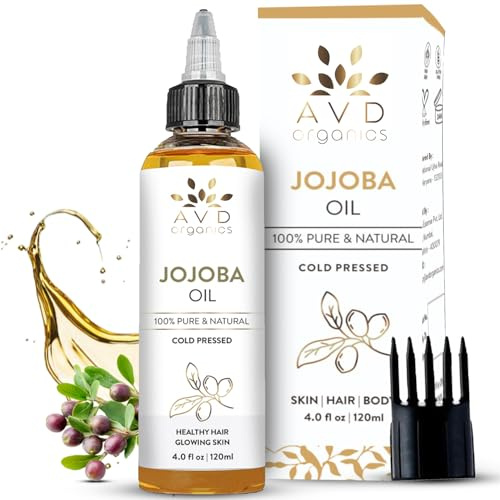 AVD Organics Jojoba Oil Cold Pressed 120ml – Unrefined & Hexane-Free Jojoba Oil for Hair, scalp– Vegan Multi-Purpose Moisturiser for Body & Massage 4.0 fl oz