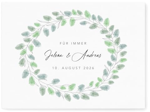 DEL MÀ Unique & Personal Hochzeit Gästebuch personalisierte Fingerabdruck Leinwand Blumenkranz Gästebuch Alternative mit Fingerabdrücke Hochzeitsgeschenk 30x40 cm (OHNE Farbe)