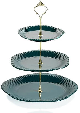 Swuut 3-stöckiger Keramik-Cupcake-Ständer, Dessert-Kuchenständer & Servierplatte für Teepartys und Hochzeiten (Grün)