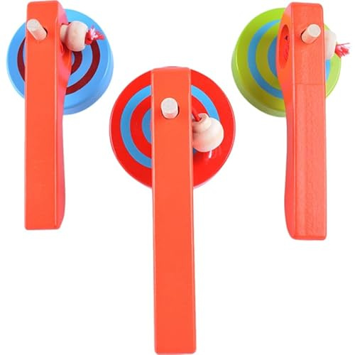 Supvox 3-Teiliges Holz Gyroskop-Spielzeug Mit Handgriff Und Zugschnur Für Kleinkinder Kompaktes Lernspielzeug Zur Förderung Feinmotorik Und Koordination Für Familienspiele