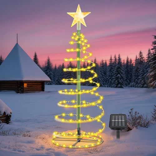 Arbol de Navidad Led Exterior, Arbol de Navidad para Exterior con Luces Solares, ARBOL Led Exterior Luces ARBOL Navidad Exterior Solar, Adornos Navidad Cadena LED Espiral (1)