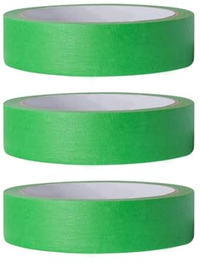 Winhuey 3 Rolls Green Masking Tape, Low Tack Writable Painters Tape, 20mm x 20m Decorators Tape, No Residue, Heat and UV Resistant for Painting, Renovation, Crafts and Edge Masking