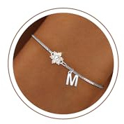 SLOONG Einschulung Geschenk - Armband mit Buchstaben für Frauen Mädchen | Vergoldet/Versilbert Blume Armband Hypoallergen Herz Armbänder Geburtstagsgeschenk Geschenke für Frauen Mädchen Kinder