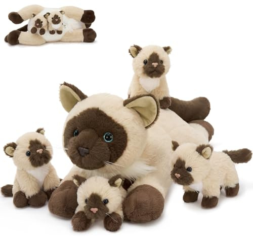MorisMos groß Siamesische Katze Kuscheltier XXL mit Baby im Bauch, 48cm weich riesen Siamesische Katze Stofftier Plüschtier Spielzeug, Geburtstag Weihnachten Geschenk für Kinder Baby