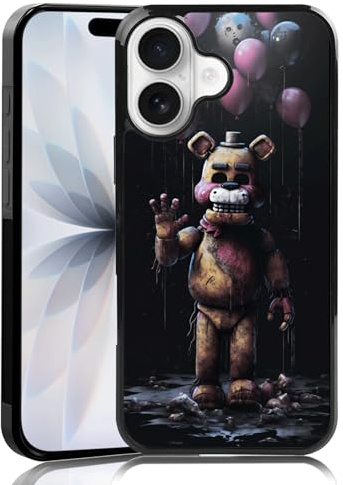 MMYAJT Black Cute FNAF Phone Case Fit for iPhone 17, TPU Shockproof Protective iPhone Case Horror Five Nights Video Game Phone Cover Gift for Boy Girl Men Women