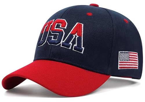 Doniya Fitness Patriotic USA Baseball Cap, American Flag Design, Unisex Adjustable Sports Hat, Black, Navy, Red, White Colors with Embroidered USA Logo and Flag