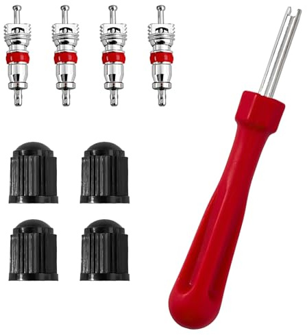 ACKKOR 9 PCS Tyre Valve Repair Kit, Red Tyre Valve Removal Tool Car Tools Wrench for Car Valves Bicycles Motorcycles and Other Vehicles