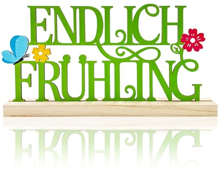 Frühlingsdeko Holz, Endlich Frühling mit Schmetterling Blumen, Deko Frühling, Tischdeko, Osterdeko Fensterbank, Geschenk für Küche Balkon Tisch Fensterbanks Hinstellen