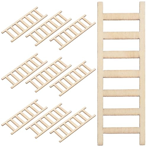 UPKOCH 10pcs Mini Wooden Ladder for Dollhouse DIY Crafts Small Micro Decor Ladder Accessory for Fairy Garden and Miniature Scene Photography