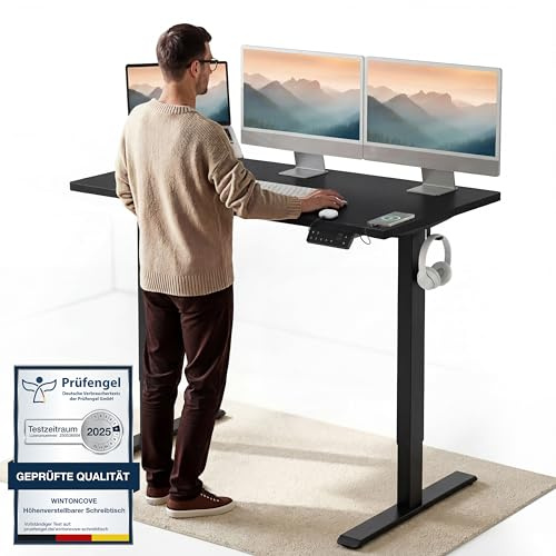 WINTONCOVE Elektrisch Höhenverstellbarer Schreibtisch 160x80 & 120x60 cm - Flüsterleiser Dual-Motor, Anti-Kollision, Memory-Funktion, Kabelmanagement inklusive