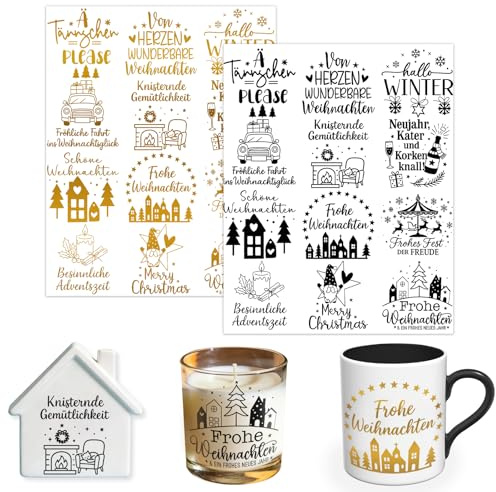 Elewins 2 Stück Deutsches Weihnachten Rub on sticker | 2er-Pack; hohe Viskosität; zum Aufreiben von Transfers; perfekt für Tabletts und glatte, flache Oberflächen