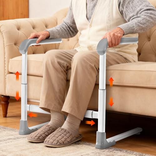 Ausilio per alzarsi dal divano e dalla poltrona, Supporto regolabile in altezza e larghezza (48-53 cm) Maniglie antiscivolo in TPE, Corrimano per mobilità, Per disabili e persone con ridotta mobilità