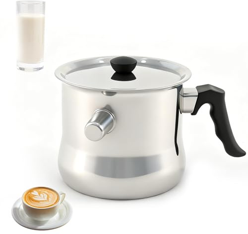 Milchtopf Induktion mit Deckel, 1.5L Milchtopf Doppelwandig, Simmertopf aus Edelstahl, Geeignet für Gas, Elektro, Induktion