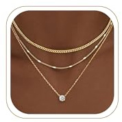 Maxcate 3Pcs Kette Gold/Silber Damen Layering Halskette Mit CZ Anhänger | 18K Gold Silber Kette Hypoallergen Wasserfest Verstellbarer Cuban Chain Layering Schmuckset für Frauen Mutter Freundin