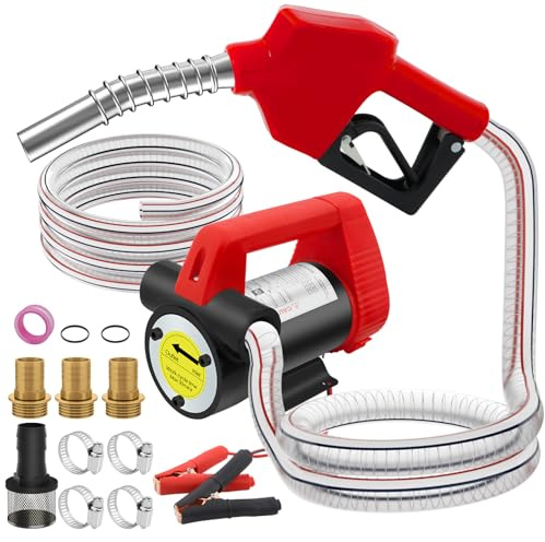 12V 200W Dieselpumpe, Selbstansaugende Kraftstoffpumpe mit 45L/Min Förderleistung, Umfüllpumpe & Absaugpumpe mit automatischer Abschaltung, inklusive Düsen und Schläuche