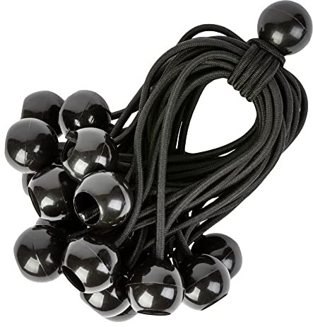 PRETEX Tensores Elasticos con Bola - Set de 25 x 23cm de Gomas Tensoras Universales con Bolas - Resistentes Lona de Piscina, Acampar y Atar Banderas - Negro