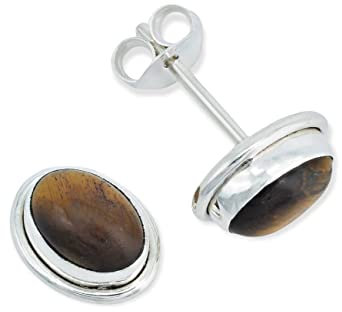 Ohrstecker 925 Silber Tigerauge brauner Stein Edelstein Ohrringe echt Silber Damen Sterling Silber Stecker Geschenk(MOS-039-18)