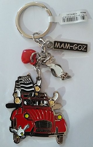 Porte-clés Mam Goz 2 CV rouge pampille coeur et mouette accroché