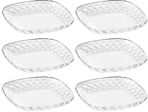 Barski - European Glass - Salad - Dessert - Square - Plate - Artistically Designed - 7 Diameter - Set of 6 - Made in Europe